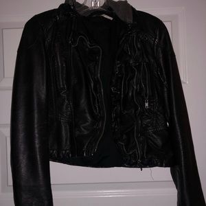 Hooded leather jacket free people